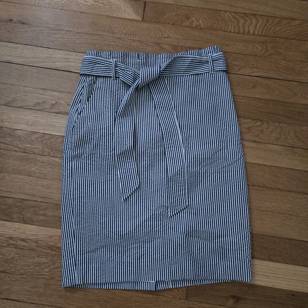 Ann Taylor Petite Womens 4 P Pencil Skirt Striped Blue White Sear Sucker Beleted